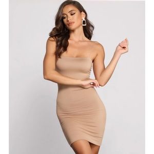 Solid mocha basic mini dress sleeveless spaghetti straps size L